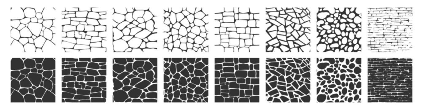 Stone and Pebble Mosaic Pattern Set Isolated on Transparent.  Vector Ground Texture for Architecture, Landscape, and Interior Design