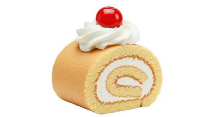 Isolated Swiss Roll with Cream and Cherry