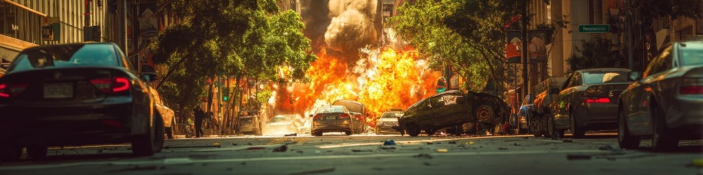 Urban Chaos: EMP Attack Aftermath with Burning Cars