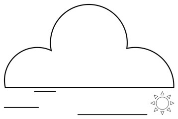 Large outlined cloud with a small sun in the corner accompanied by horizontal lines signifying wind flow. Ideal for weather forecast, simplicity, climate apps, clarity, outdoor themes, eco visuals