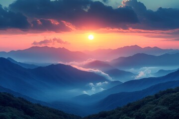 Fototapeta premium Breathtaking Sunrise Over Mountain Range Nature Landscape Photography Serene Majestic Viewpoint
