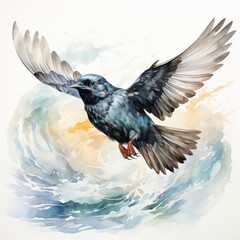 Obraz premium Soaring Bird in Ocean Waves Captivating Nature Artwork Dynamic View Concept