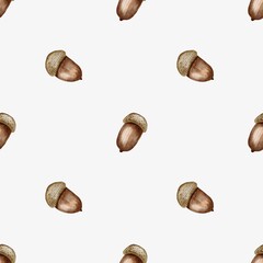 Beautiful autumn acorns pattern in watercolor for textile and wrapping design