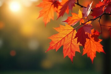 Obraz premium Vibrant autumn leaves sway gently on a branch , tree, branch