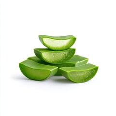 Aloe vera slices stacked isolated on white background