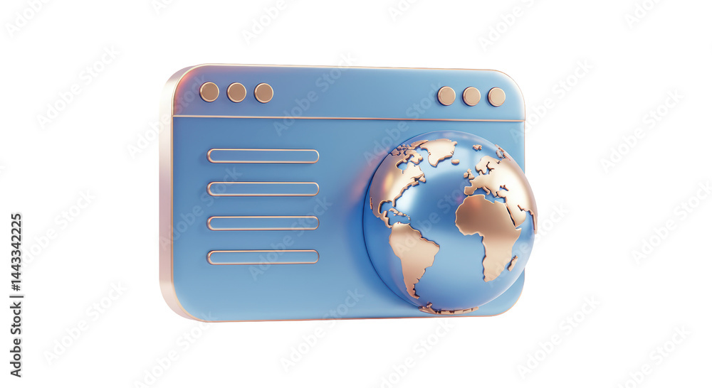 Poster isolated browser window with globe icon for internet