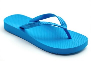 Close-up of a blue flip-flop, cleanly isolated against a stark white background , cyan, blue flip flop, style
