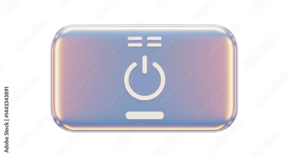 Poster isolated glowing power button with iridescent surface