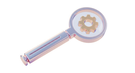 Isolated Magnifying Glass with Gear Inside Lens