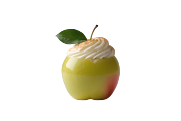 Artistic representation of a custard apple, skillfully opened and adorned with meringue, presented against a clean, plain backdrop evoking a sense of culinary artistry