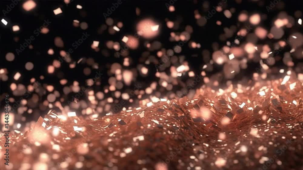 Poster stunning close-up of shimmering particles with a warm, coppery glow, creating a captivating and dyna