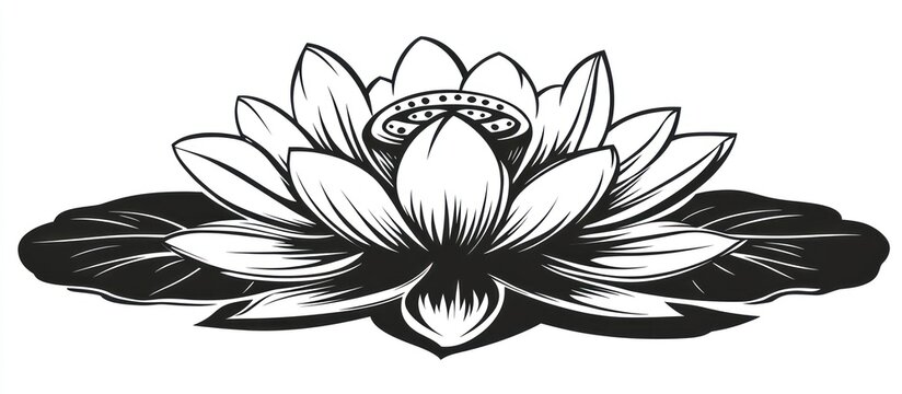 black and white lotus flower design clip art preview