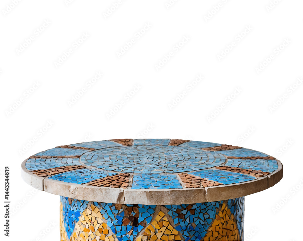 Poster artistic tiled mosaic table, a captivating display of geometric shapes and vibrant colors, perfect f