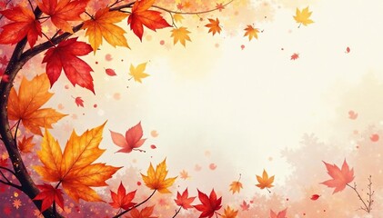 Vibrant watercolor autumn leaves, swirling design , aesthetic, nature