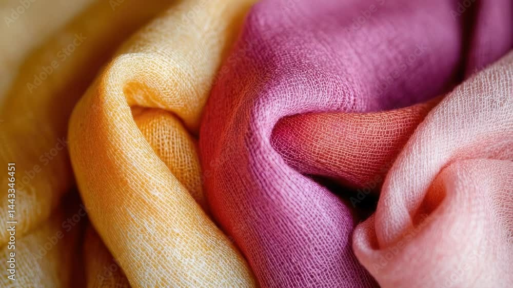 Poster a detailed view of vibrant textile materials, suitable for use in design projects or as inspiration 