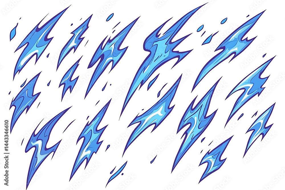 Poster dynamic blue lightning bolts design elements for graphic use in various creative projects