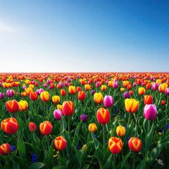 Fototapeta premium Dreamy Yellow Tulip Field in Spring Landscape – 4K Ultra-HD Nature Scene | Spring image, spring wallpapers, spring backgrounds, spring background, spring images, spring wallpaper