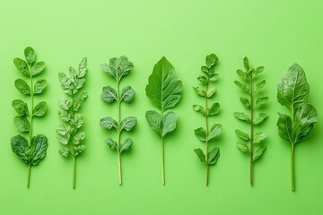 Obraz premium A selection of bright green arugula leaf sprigs