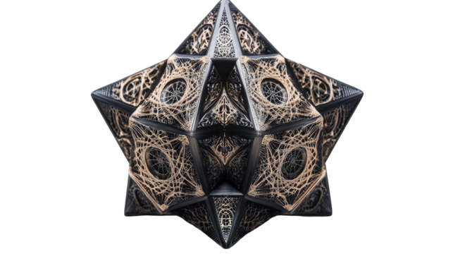 Detailed Dodecahedron Structure on Black, cut out transparent - Powered by Adobe