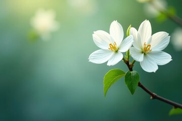 Obraz premium Delicate white blossoms on pristine background, simple, fragile
