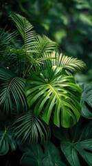 Lush tropical foliage, vibrant green leaves