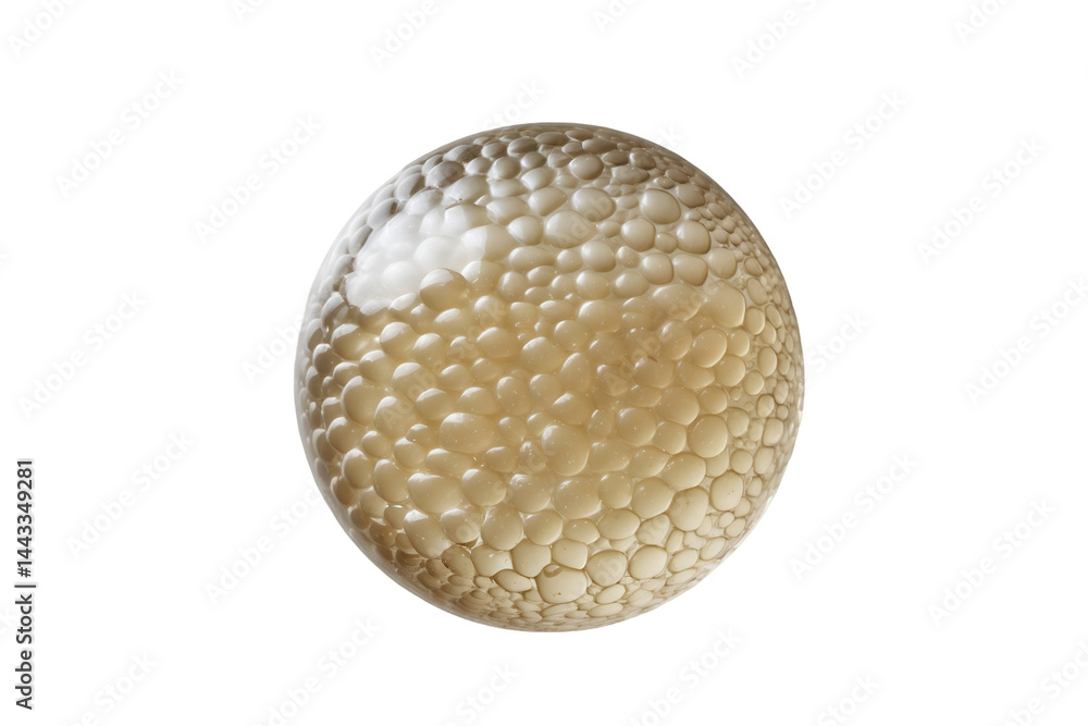 Poster captivating close-up of a unique jelly-like sphere with clustered bubbles, showcasing organic textur