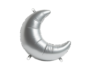Captivating Crescent, A Gleaming Silver Moon Balloon Against a Stark Backdrop, Radiating Lunar Allure and Celestial Charm in a Simple yet Striking Composition