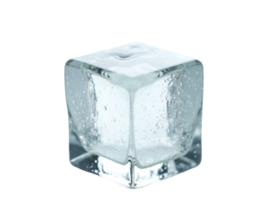 Captivating crystal-clear ice cube revealing intricate bubble formations, ideal for showcasing purity, refreshment, and the artistry of beverage presentation with cool tones