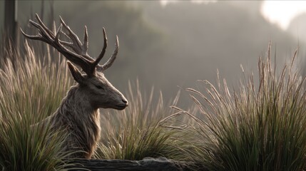 Majestic deer in a misty forest