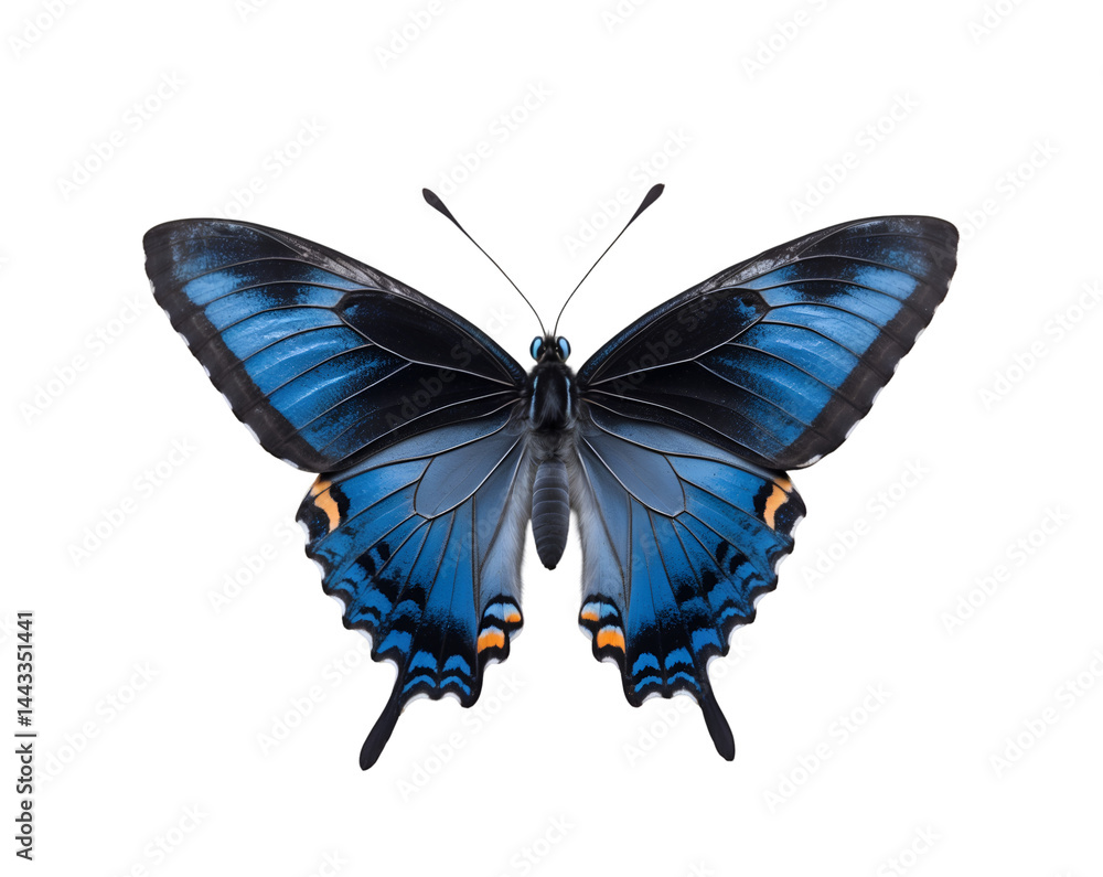 Poster captivating emperor swallowtail butterfly displaying its intricate wing patterns against a simple pl