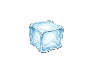 Obraz premium Captivating Hand-Drawn Ice Cube Sketch, A Solitary Block of Frozen Water Depicted with Delicate Detail and Precision, Perfect for Refreshment and Coolness Concept