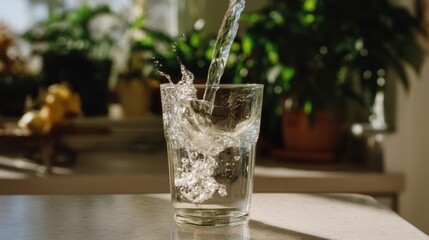 Fresh Water Pouring into Glass: Hyperrealistic Clarity