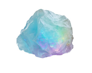 Obraz premium Captivating iridescent ice nugget with shifting colors showcasing a modern, translucent and vibrant aesthetic, ideal for technology and design concepts