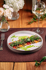 Portion of gourmet restaurant baked pepper appetizer