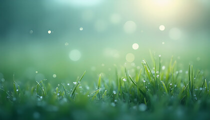 Obraz premium Fresh grass with dew drops