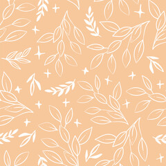 Subtle Leaves and Stars Vector Seamless Pattern