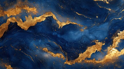 Fototapeta premium Abstract navy blue and gold marbled design