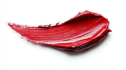 A red lipstick brush stroke on a white background