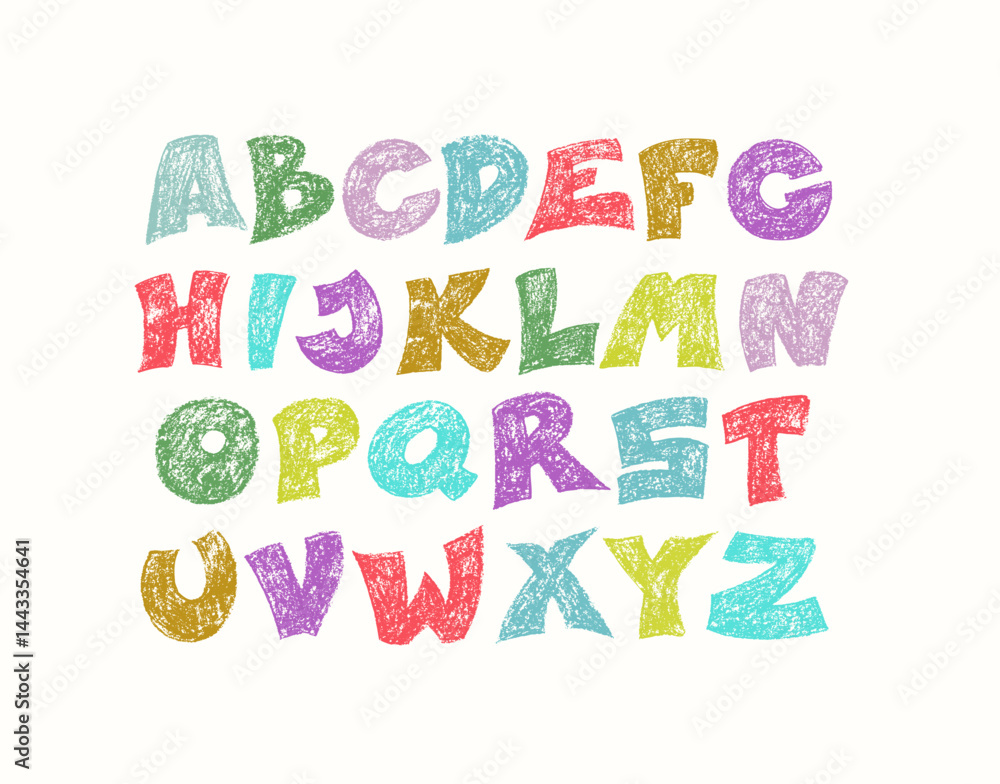Poster typography colored font with scribble alphabet. modern abstract typeface design with letters in cray
