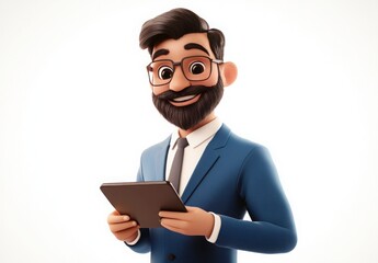 Smiling Businessperson Holding Tablet, 3D Illustration