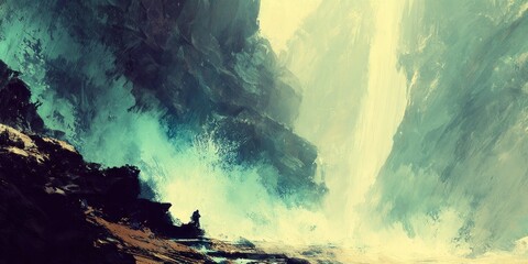 Majestic waterfall cascading through a rugged canyon