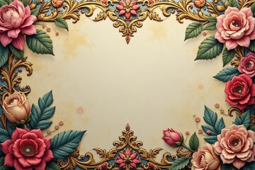 Intricate floral damask textile, faded elegance, antique, floral pattern