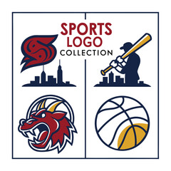 Set of Stylized Sports Icons Featuring Basketball, Running, Tennis, and Cycling .