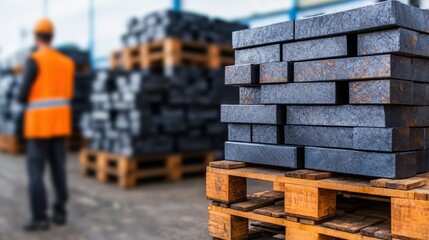 Rare Earth Industrial Concept, Massive Storage Facility Housing Rare Earth Elements with Worker Overseeing Inventory in Industrial Setting