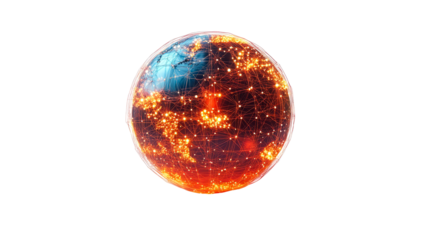 Global network sphere node connection, cut out transparent