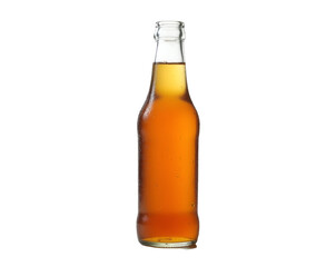 Captivating Top-Down View of a Chilled Glass Bottle Showcasing the Golden Brew and Refreshing Condensation, Perfect for Beverage Advertising and Summer Refreshment Concepts