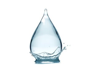 Captivating teardrop form of water with intricate splash detail, isolated against a clean and simple backdrop, providing a pristine visual for various design applications