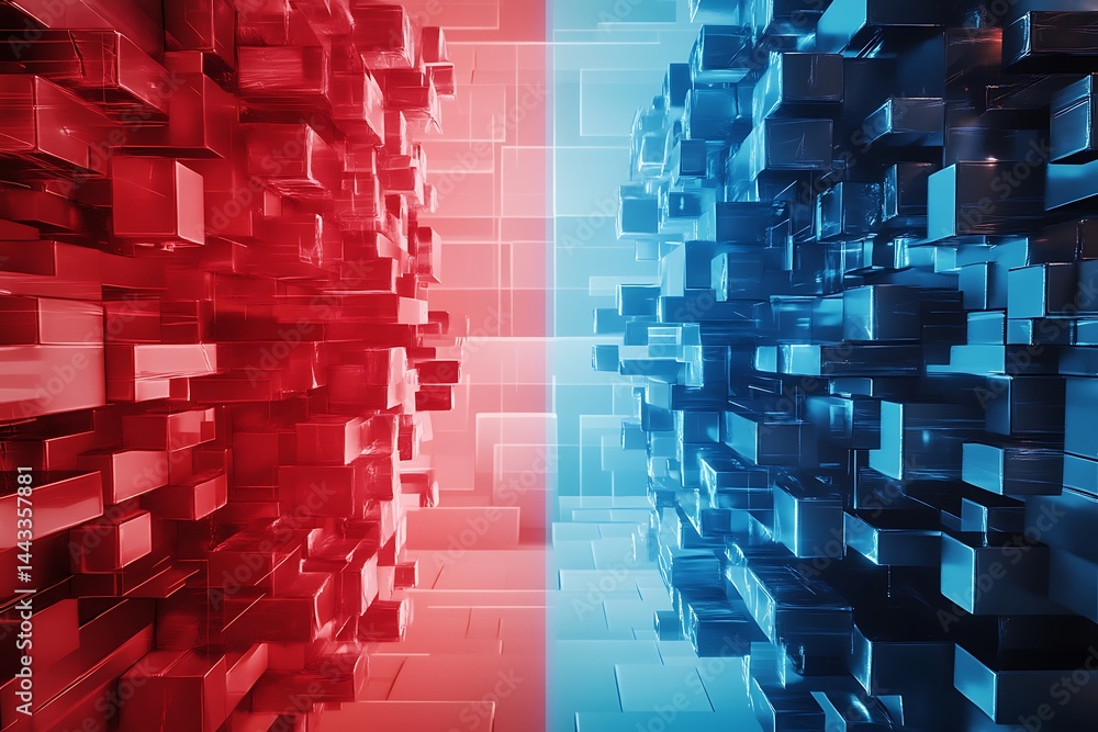 Poster Abstract 3D Rendering Cubic Structures in Striking Red and Blue Color Scheme