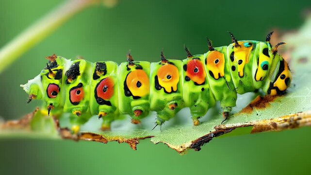 Colorful caterpillar on leaf