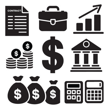 Savings, currency, dollar, bank, calculator, revenue, profit ivector con set.